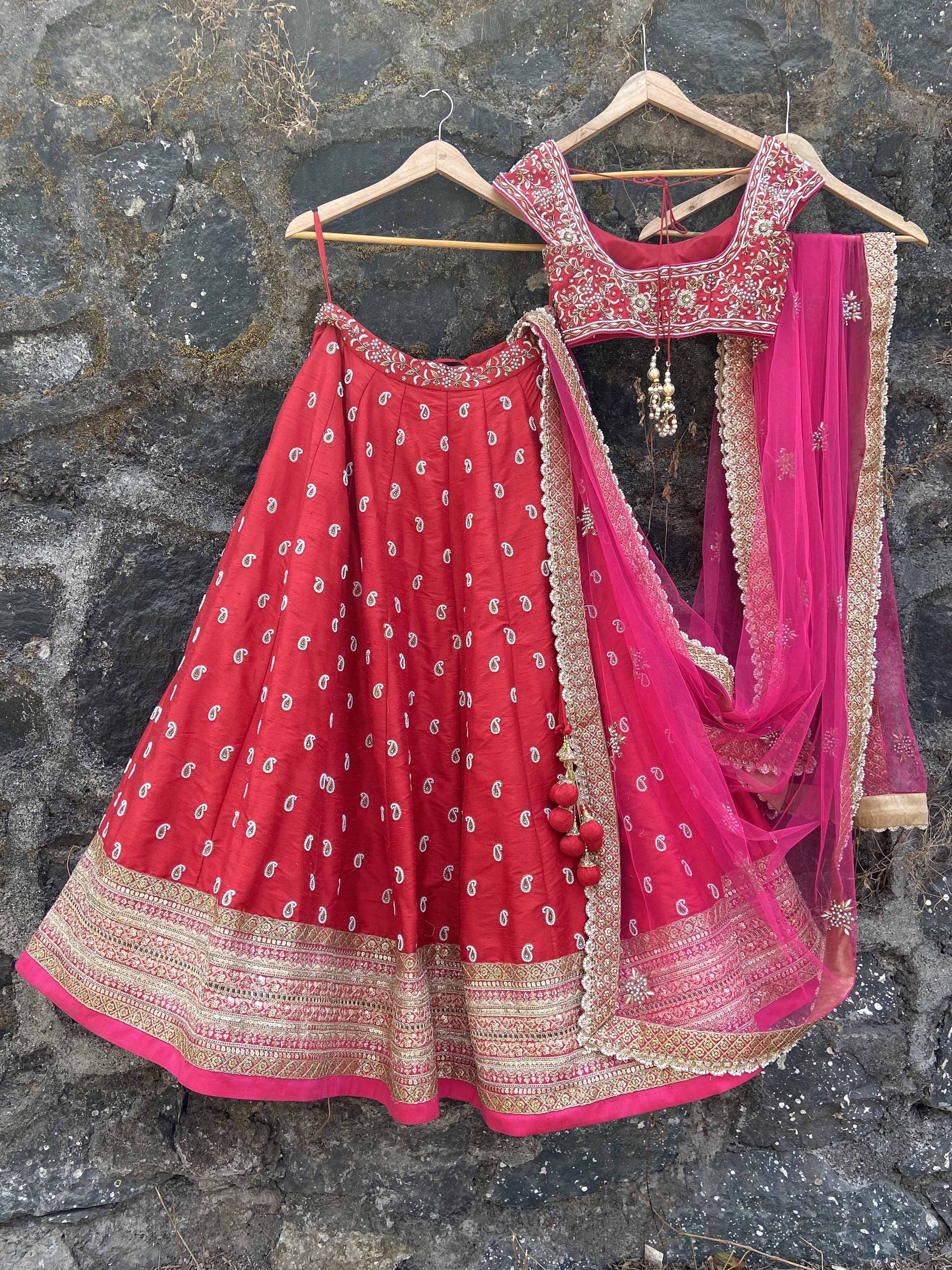 Red and Pink Bridal Lehenga image 1