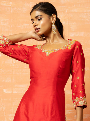 Red Chanderi Silk Kurta Set image 2
