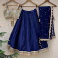 Navy Blue Lehenga Set with Sari Border image 0