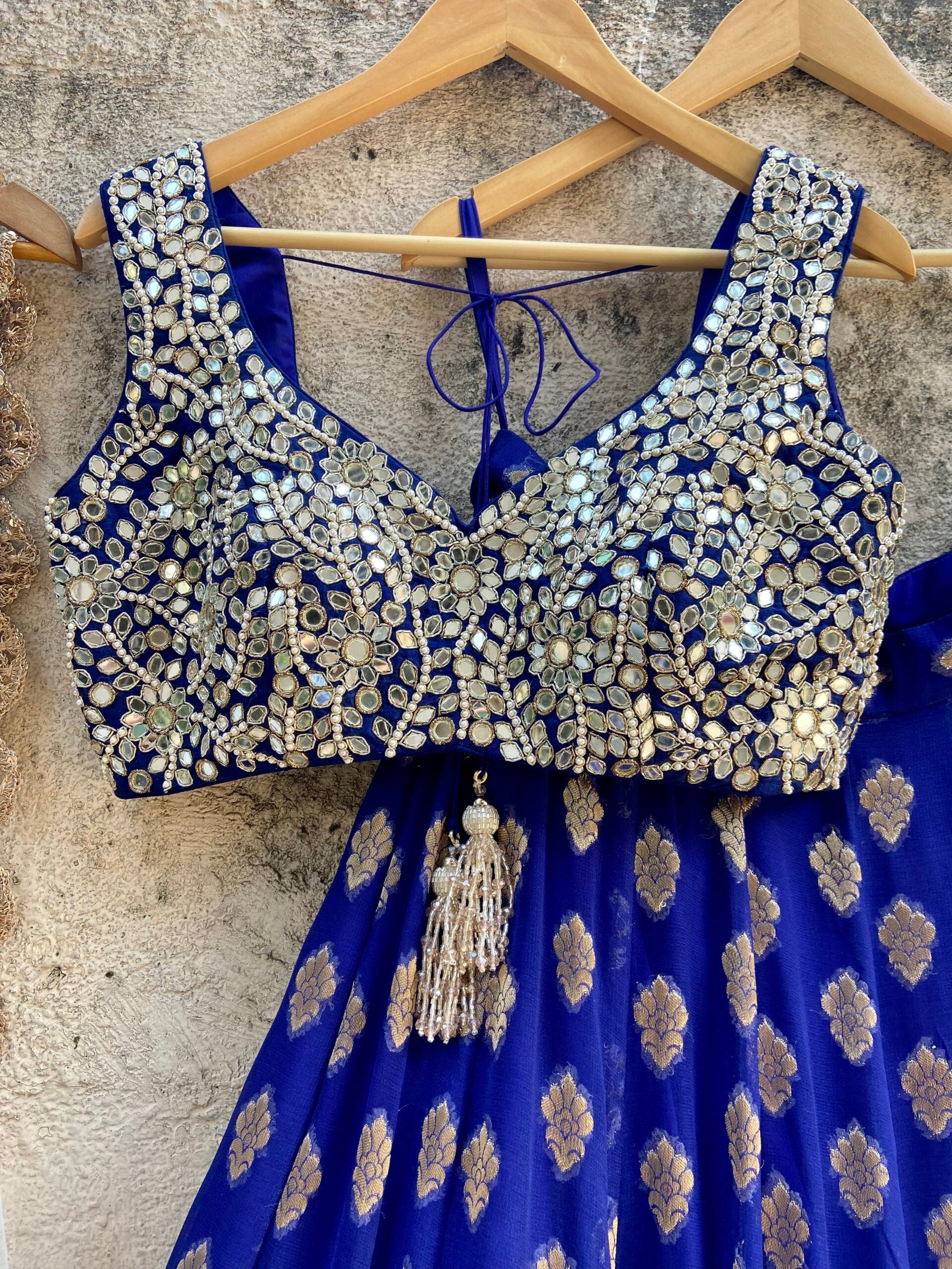 Indigo Blue and Ivory Ruffle Lehenga Set image 0