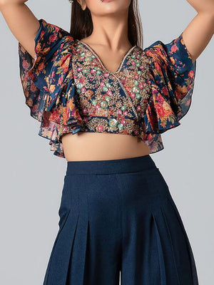 Dark Blue Ruffle Flared Pant Set image 1