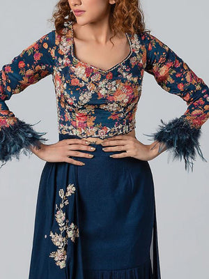 Dark Blue Fish-Cut Lehenga Set image 1