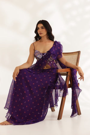 Purple Bandhani Pre-Drape Saree Set image 2