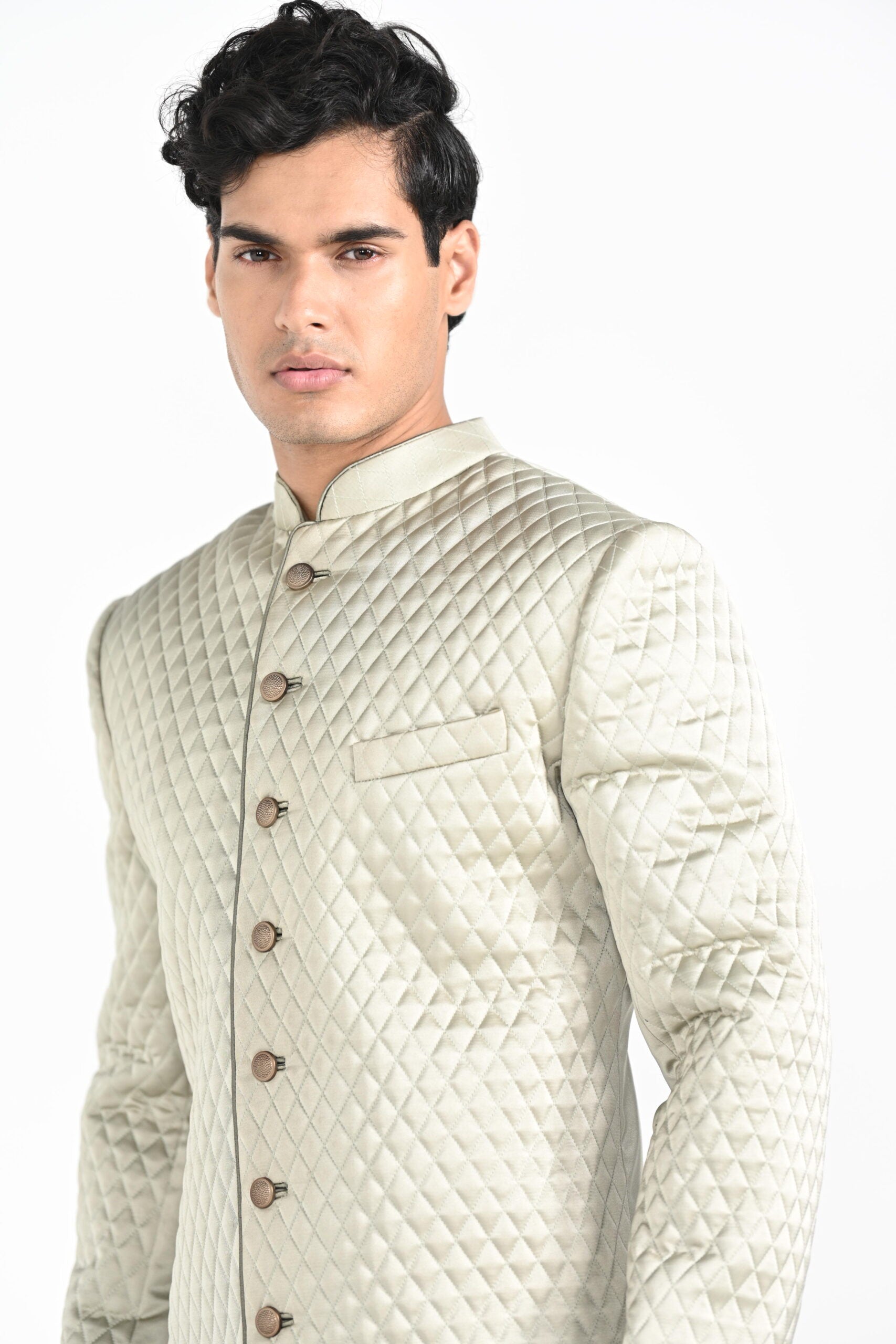 Sage Mint Green Quillted Achkan Set image 3