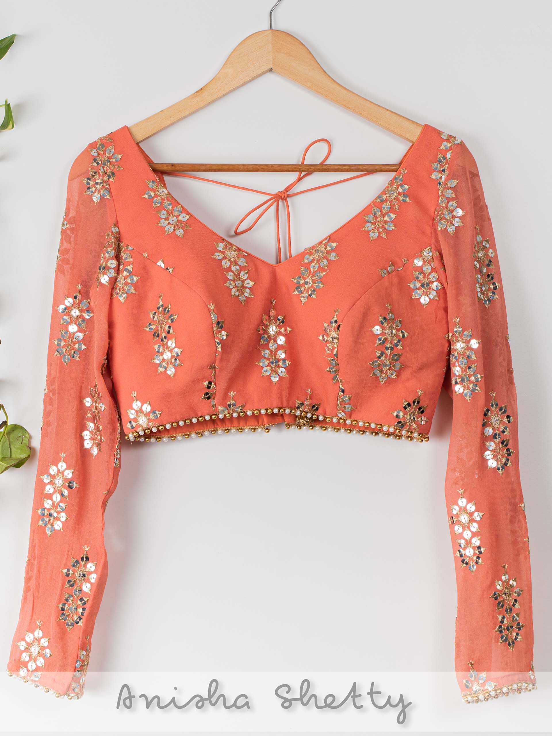 Banana Butti Scallop Lehenga Set with Melon Orange Blouse image 2