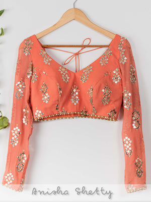 Banana Butti Scallop Lehenga Set with Melon Orange Blouse image 2