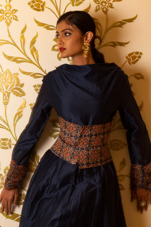 Cowl Neck Anarkali Long Dress with Corset Belt image 2