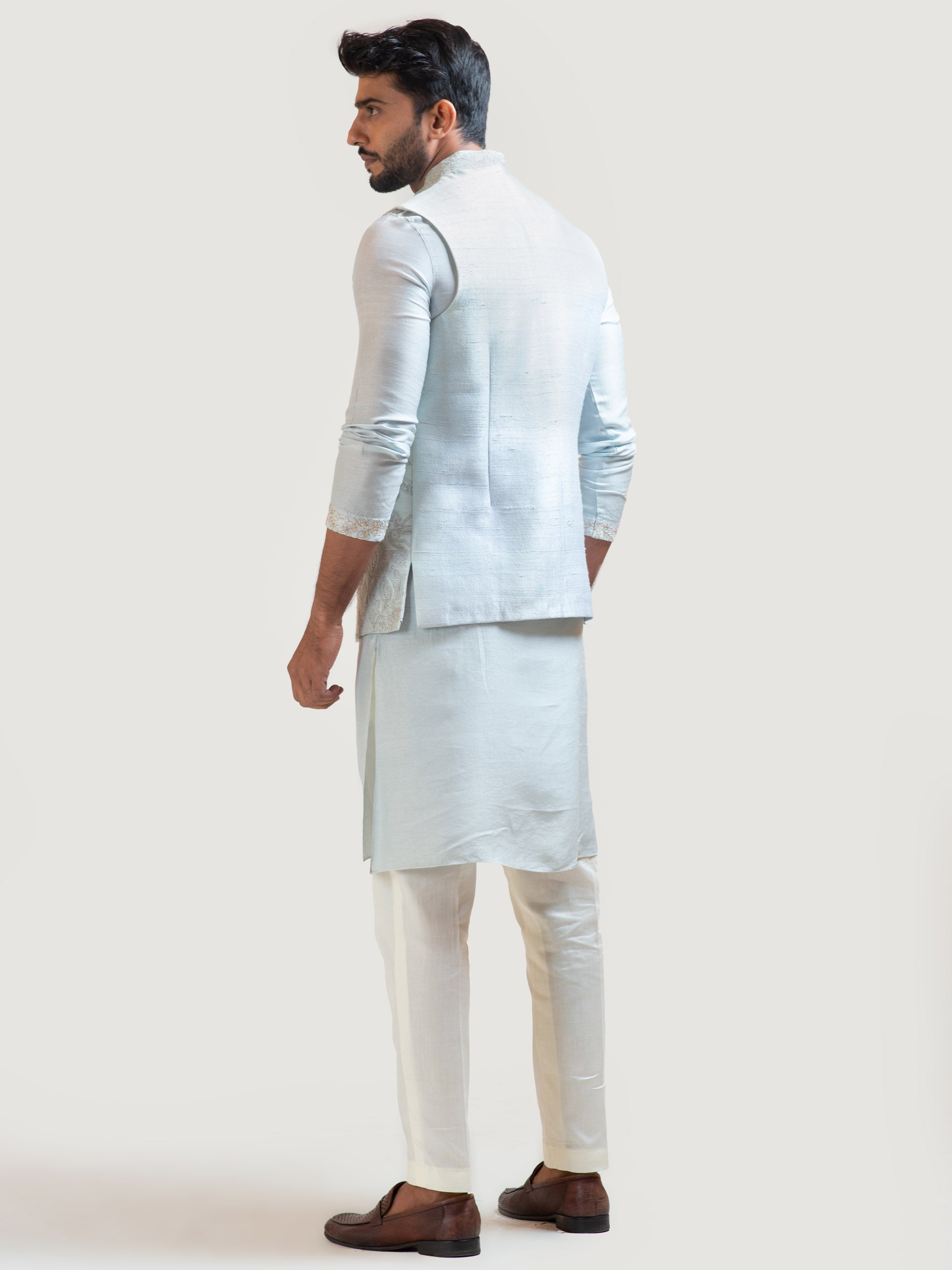 Ice Blue Zari Nehru Kurta Set image 2