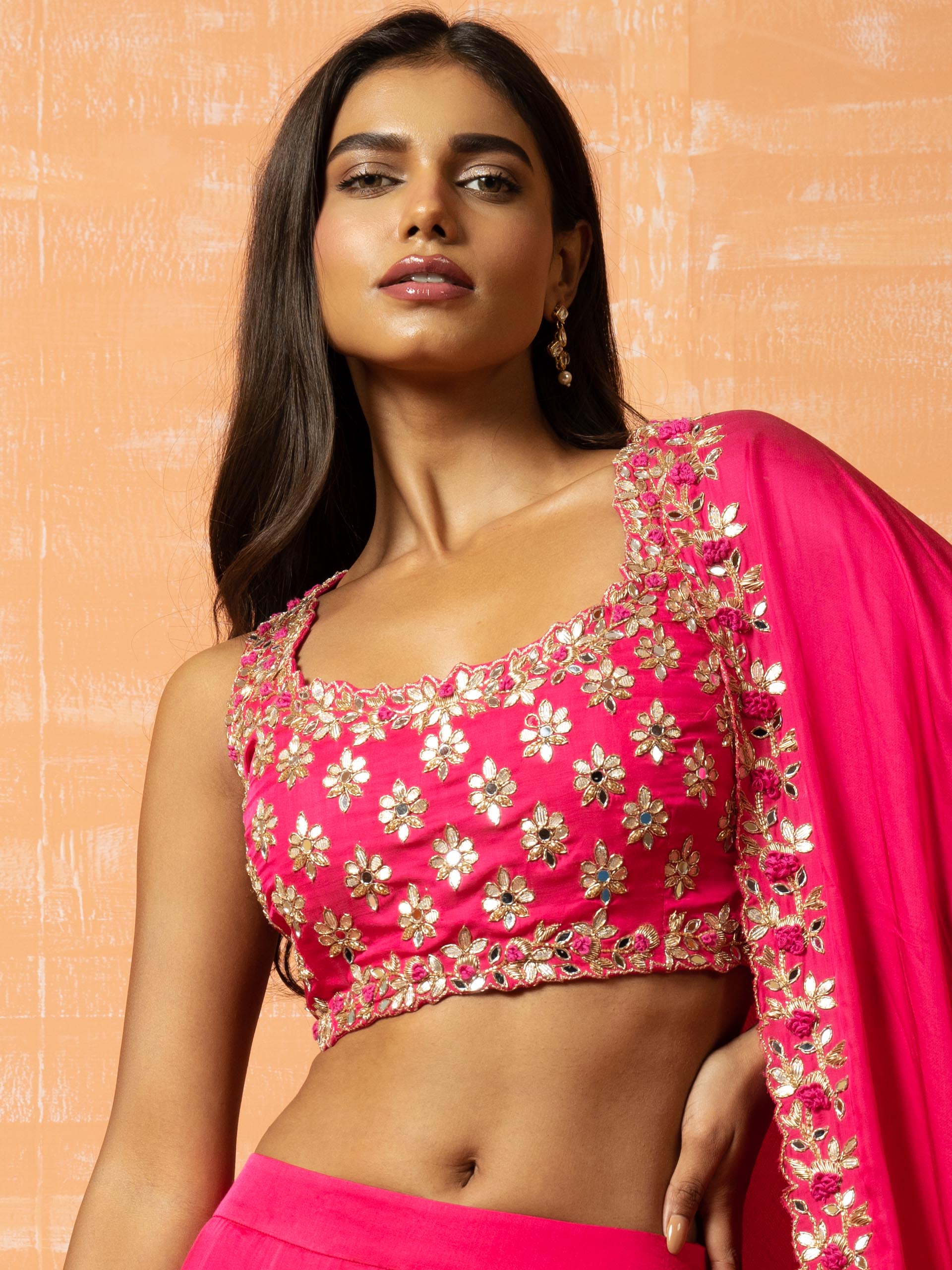 Hot Pink and Gold Lehenga Set image 1
