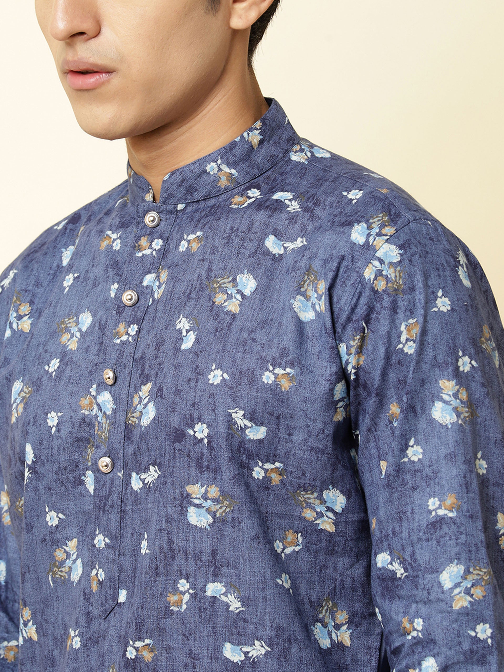 Blue Floral Print Kurta image 1