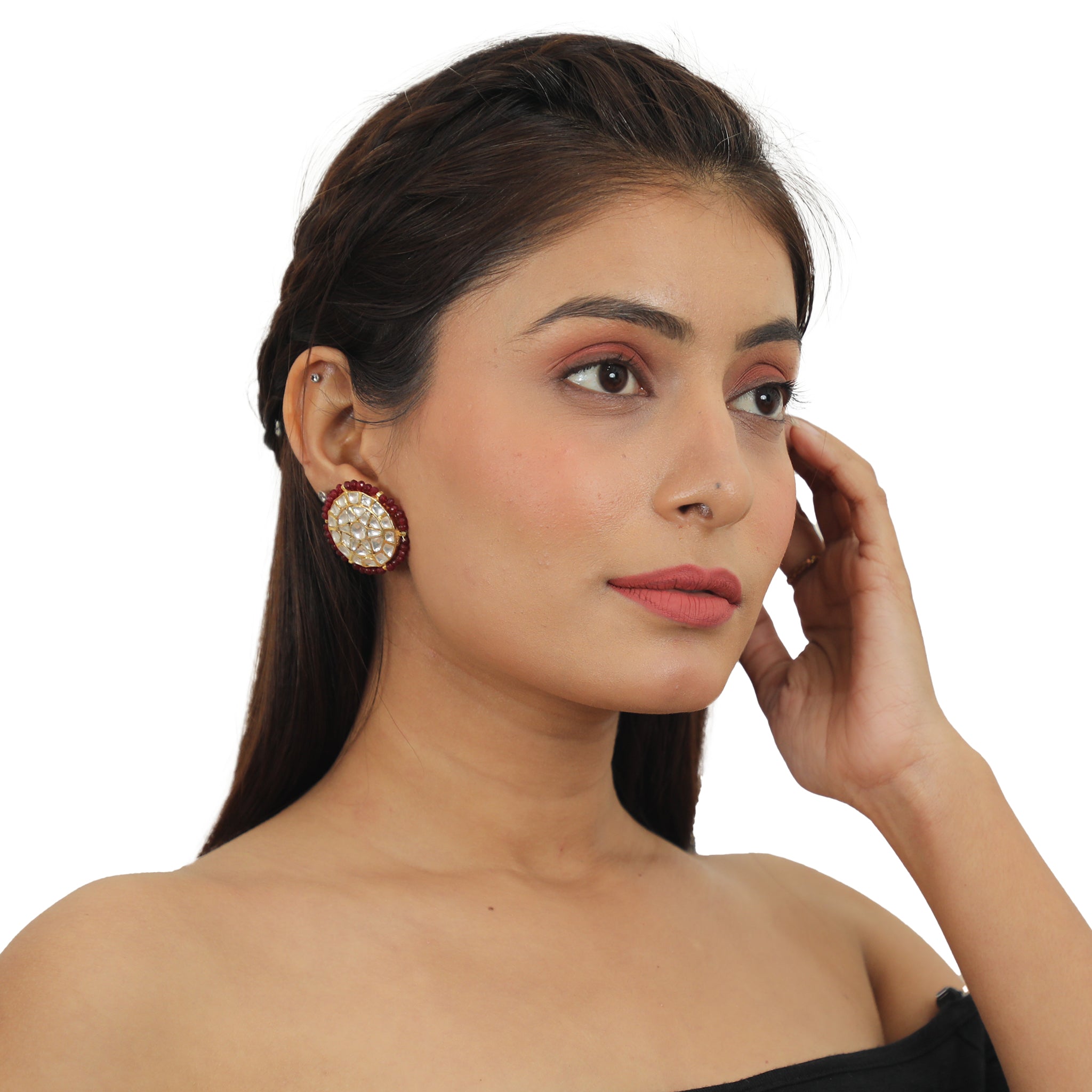 22KT Gold Plated Maroon Choker Necklace Set image 6