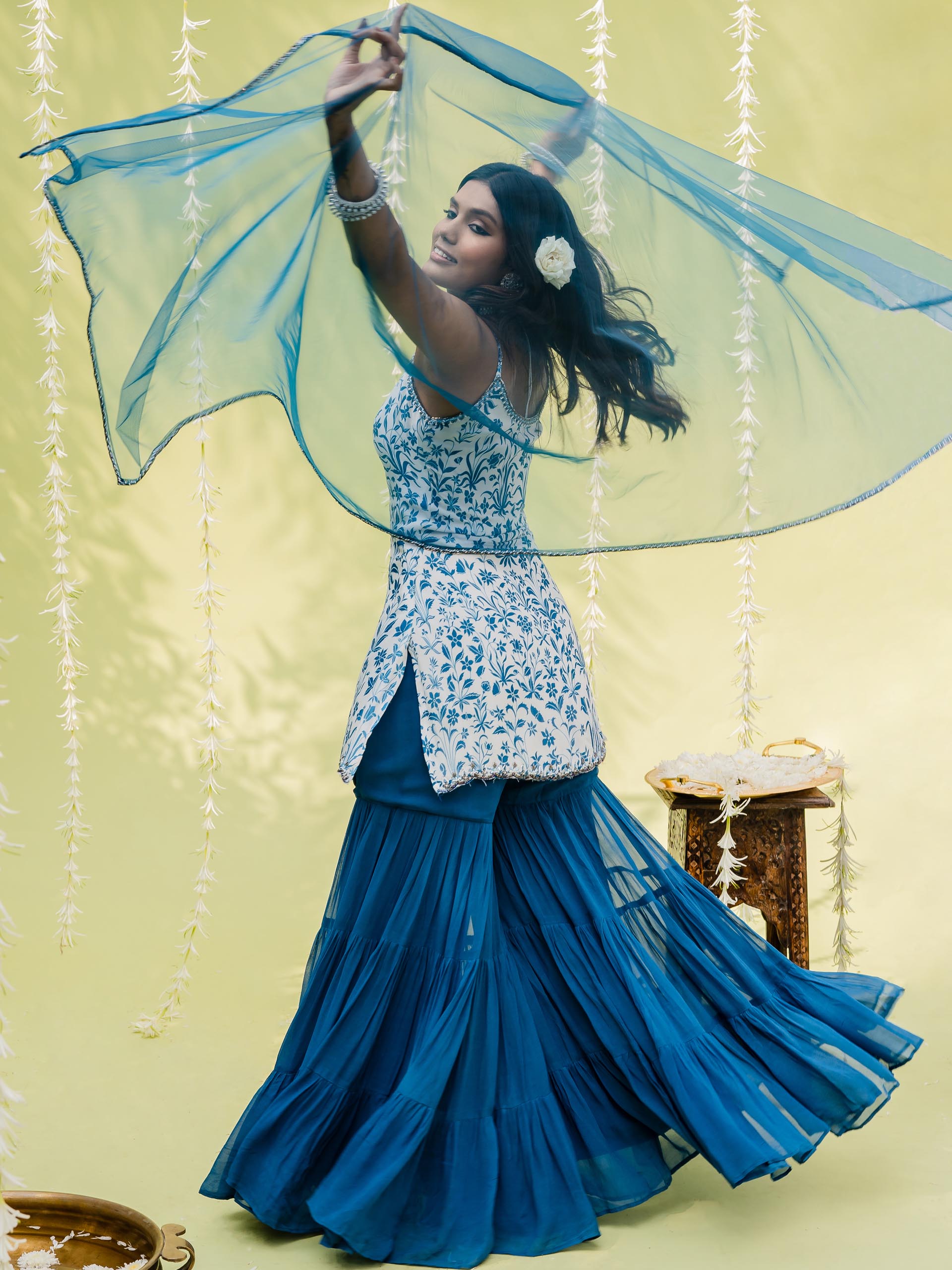 Teal Blue Embroidered Sharara Set image 1