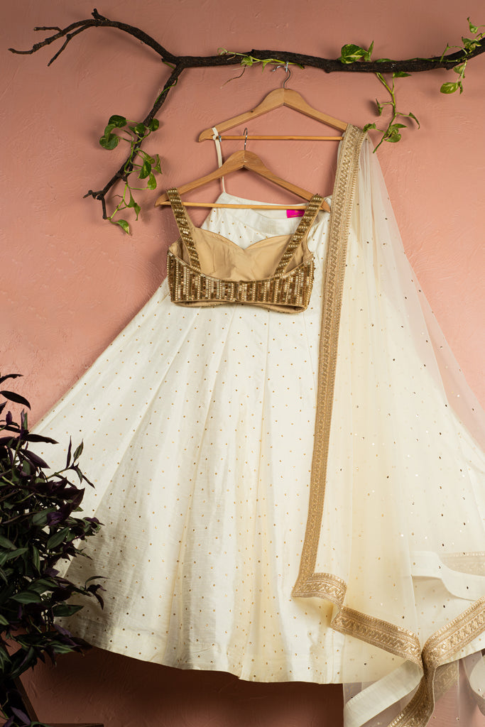 Ivory Stonework Lehenga with Gold Sequin Blouse Set image 3