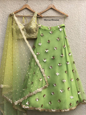 Lemon Yellow Blouse with Lime Green Lehenga - XS image