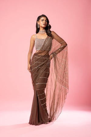 Coffee Brown Georgette Saree - XL image