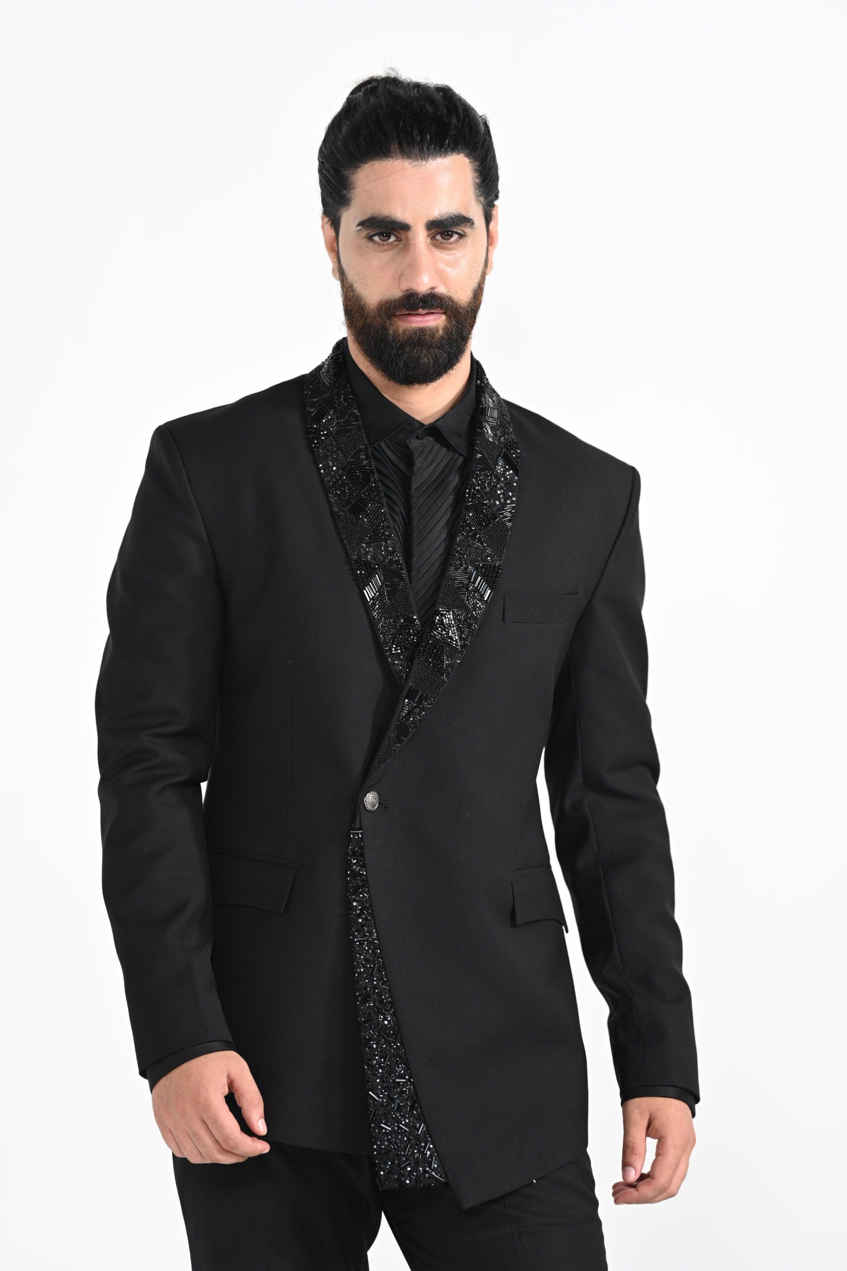 Black Assymetrical Panel Tuxedo Set image 2