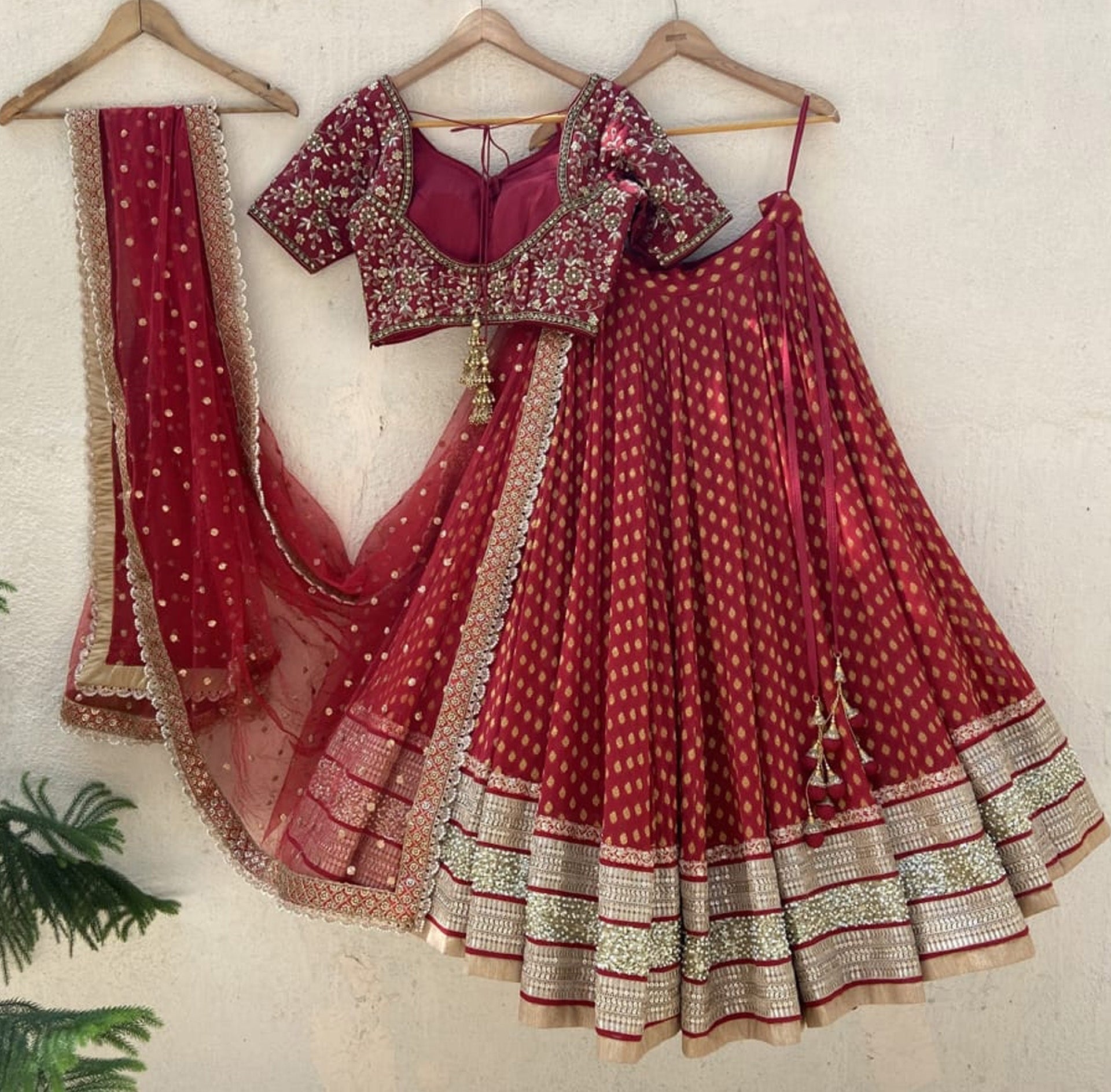 Red Butti Bridal Sharmily Lehenga Set image 1