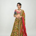 Olive Highlighted Lehenga Paired With Patch Embroidered Badla  Blouse and  Dual Print Highlighted Dupatta image 0