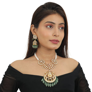 Sea Green With White Long Necklace Set image 1