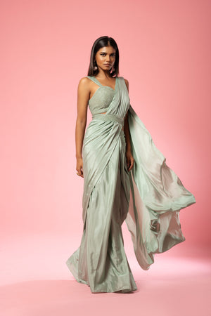 Sage Green Embroidered Saree - XS image