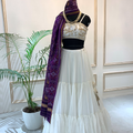Off White Lehenga With Purple Dupatta image 0