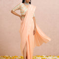 Peach and Mint Pre Draped Saree Set image 0