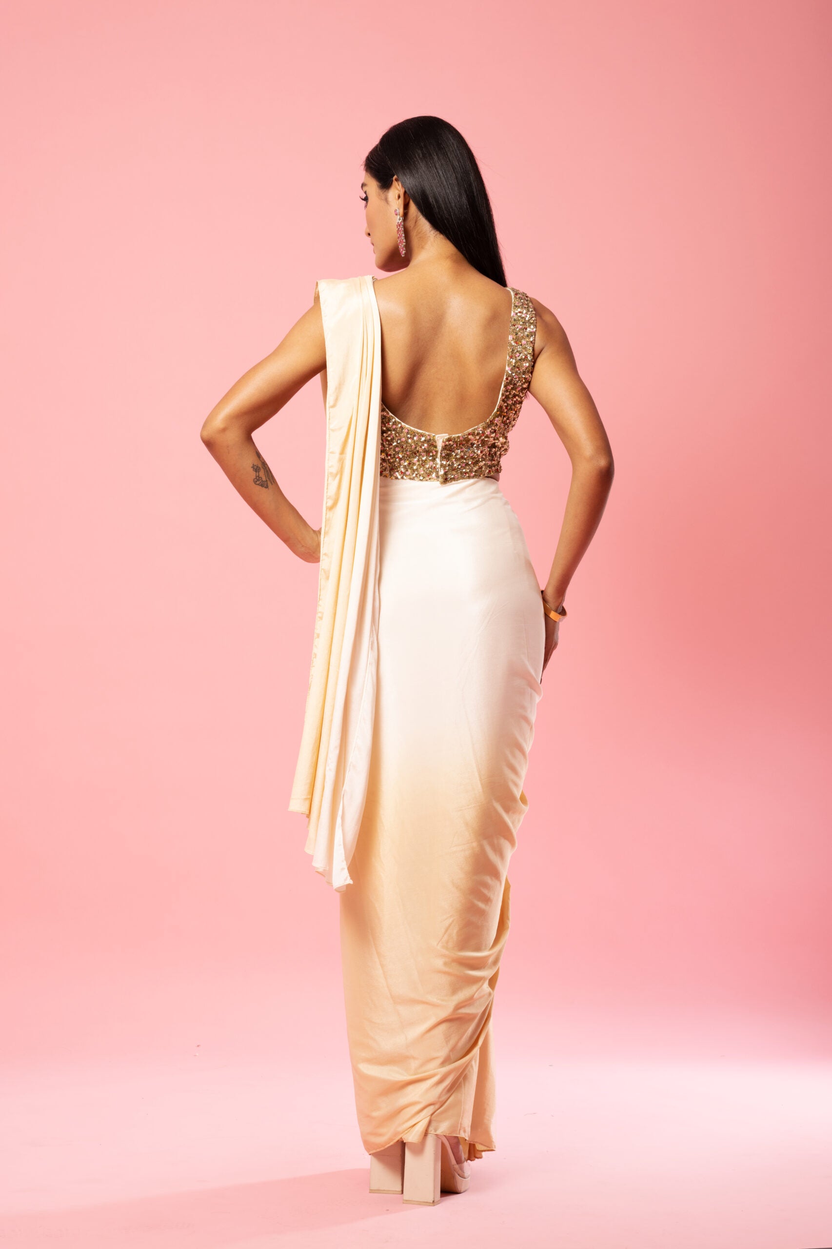 Ivory And Golden Sequin Saree image 1