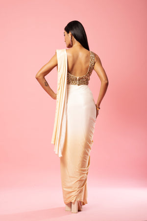 Ivory And Golden Sequin Saree image 1