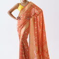 Orange Banarasi Bandhani Saree Set image 0