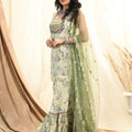 Sage Green Foil Print Sharara Set image 0