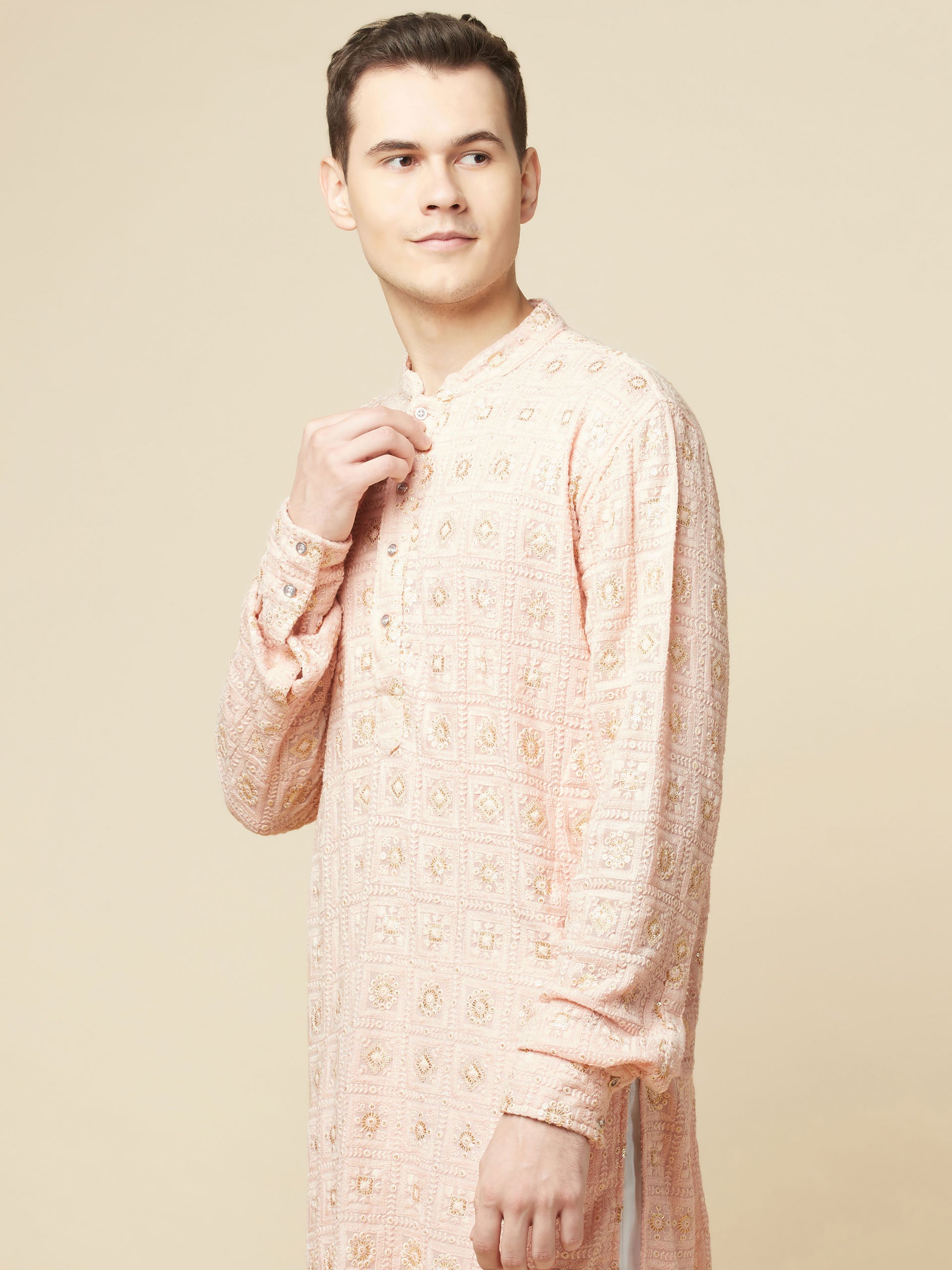 Blush Pink Lucknowi Embroidered Kurta Set image 4