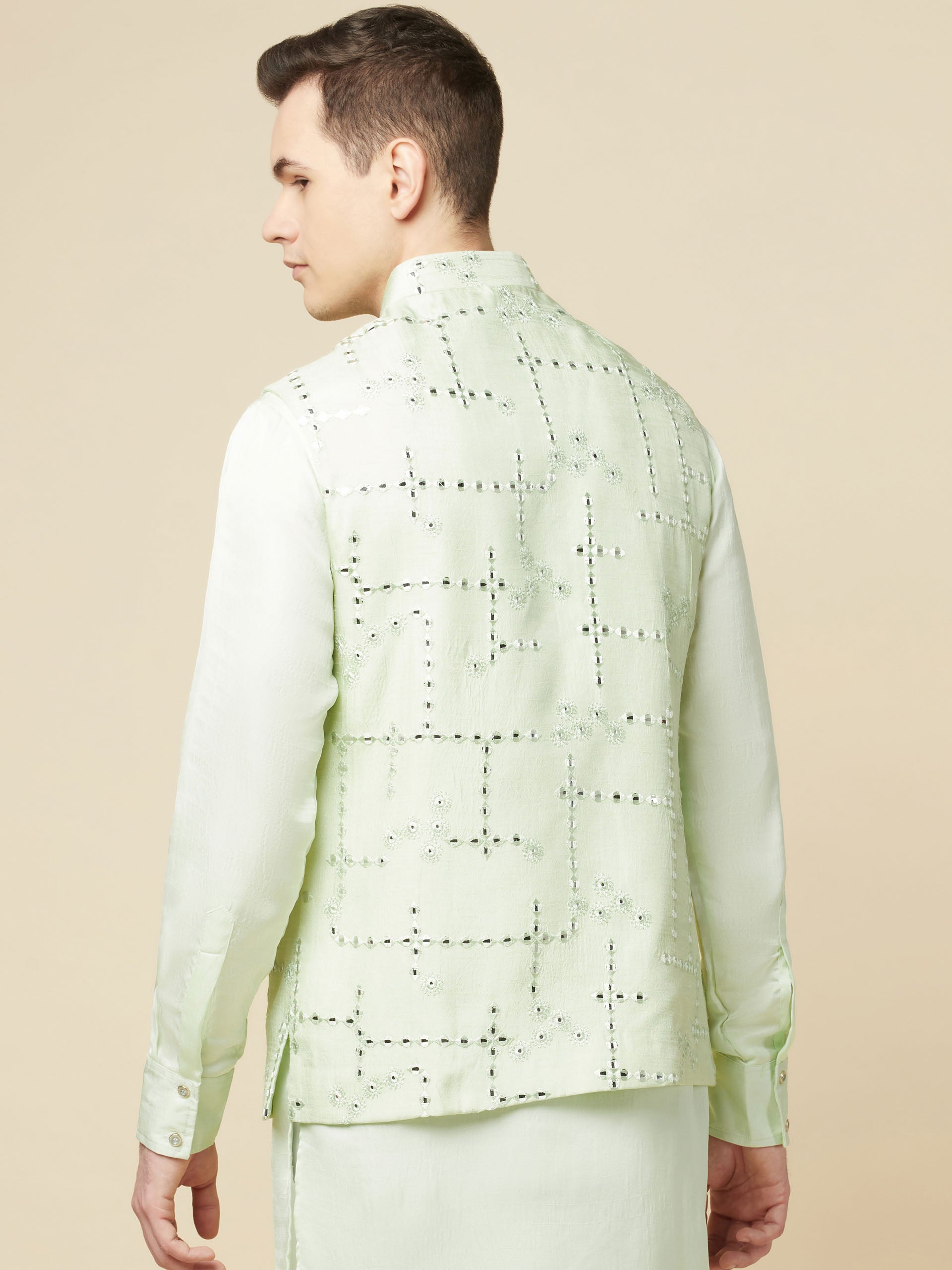 Mint Green Kurta Bundi Jacket Set image 8
