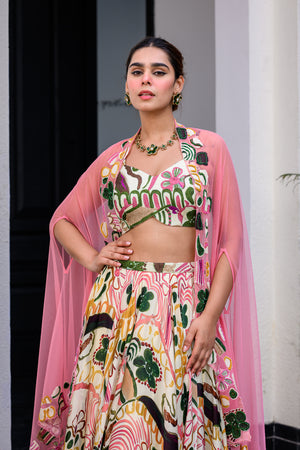 Flora Metallic Highlighted Lehenga Paidawn With Metallic Highlighted Blouse And Highlighted Applique Dupatta - Custom image