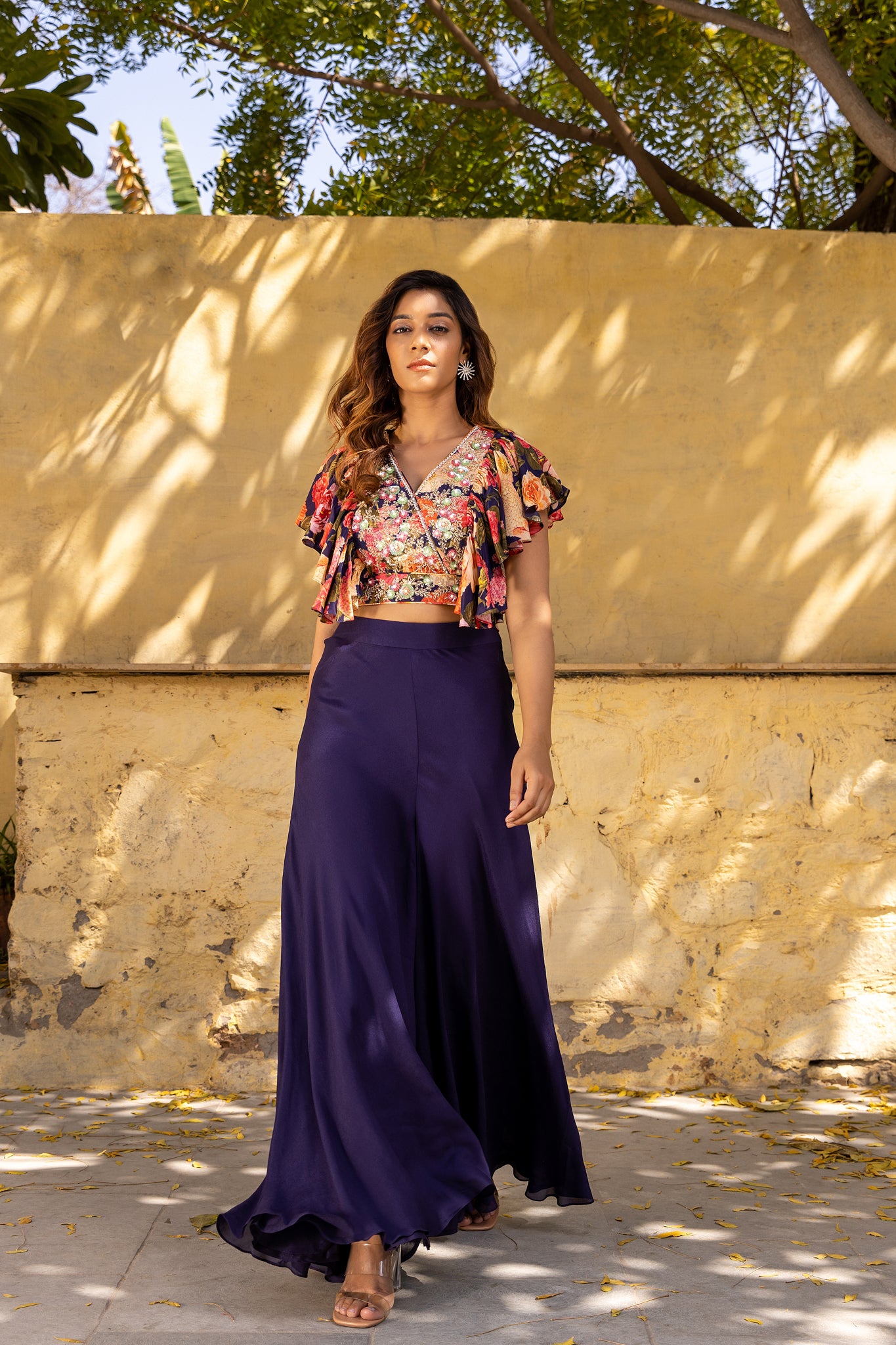 Purple Georgette Pleated Pant Set image 1