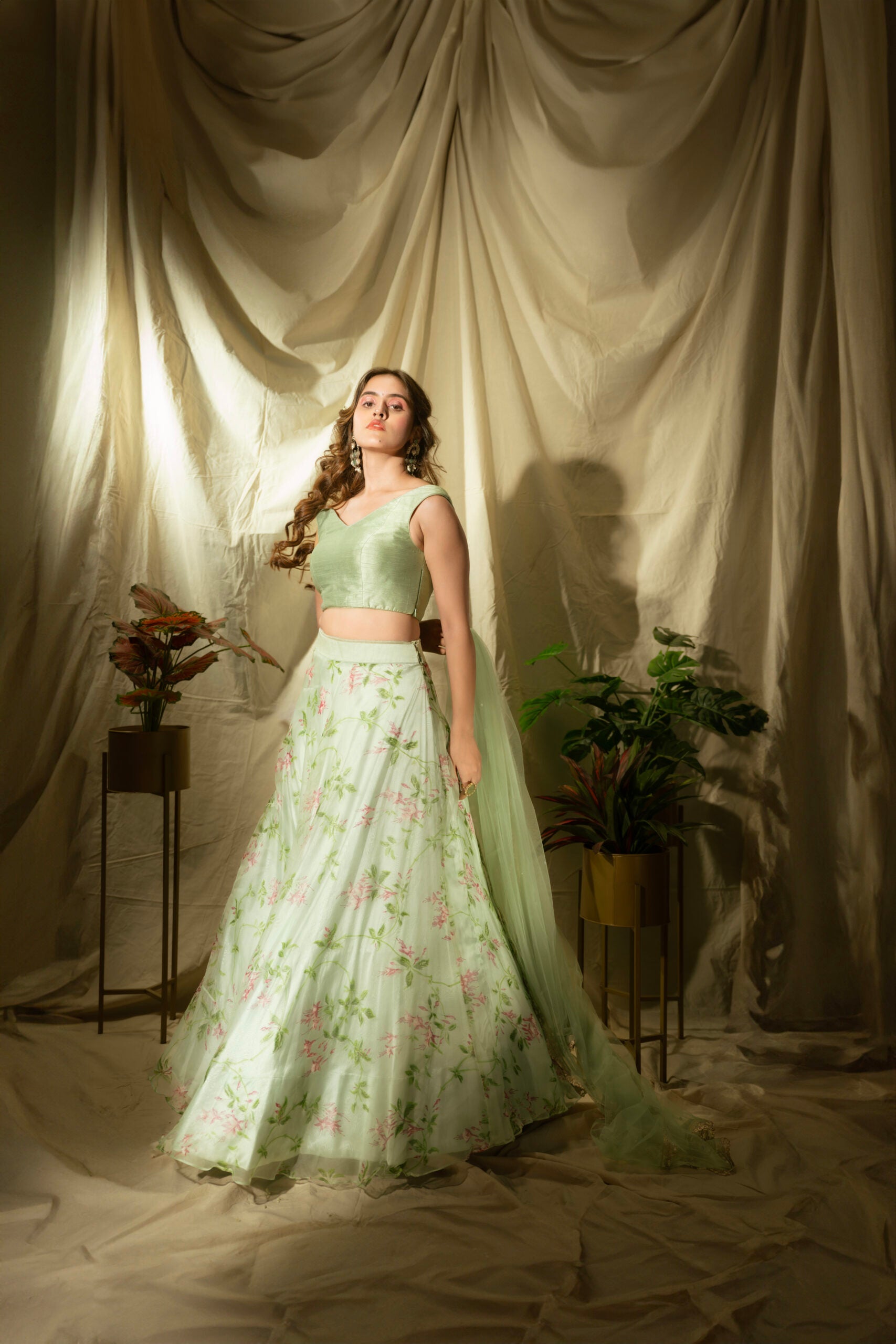 Sky Blue Floral Organza Lehenga Set image 5