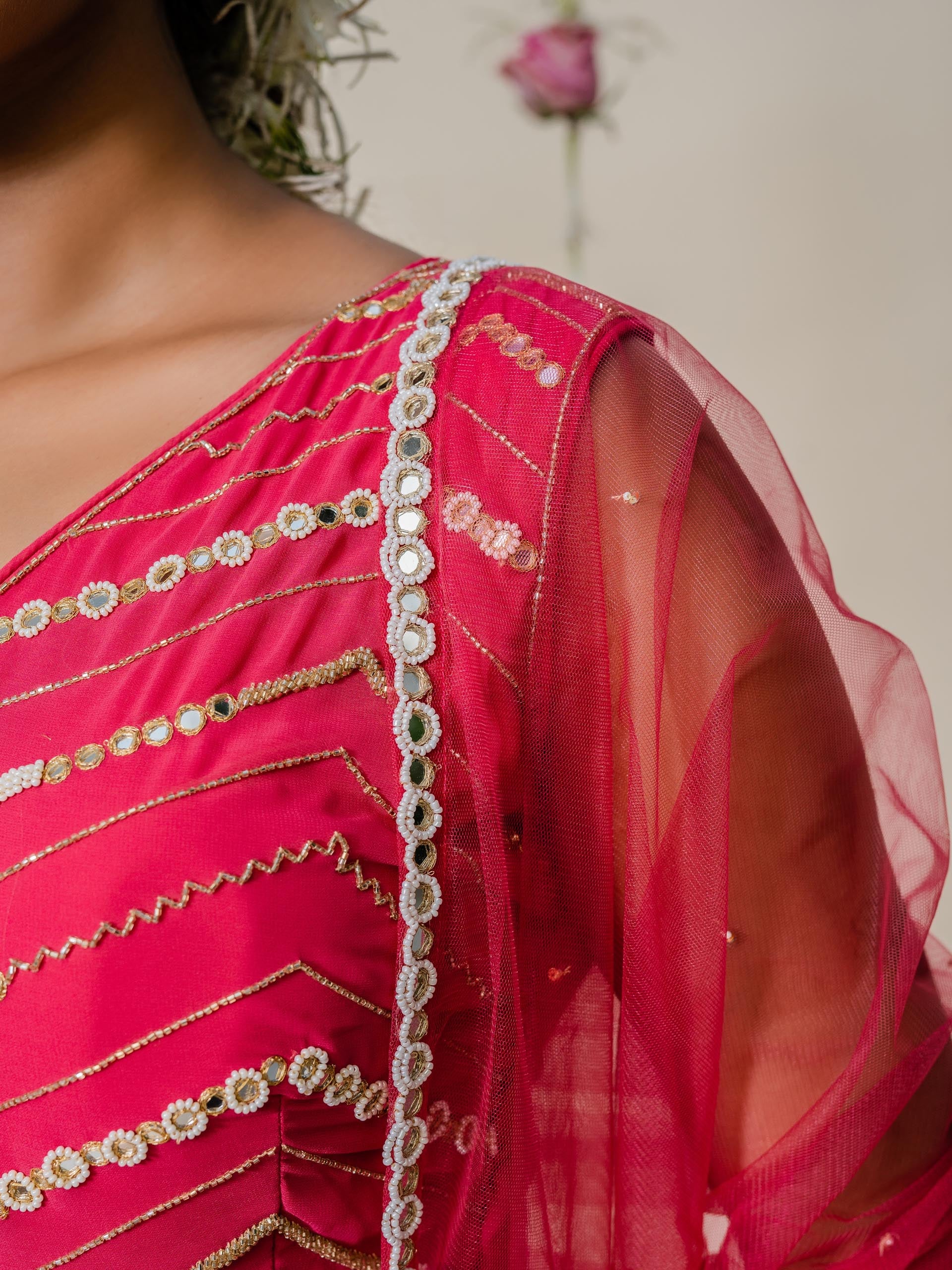 Fuchsia Pink Mirror Sharara Set image 1