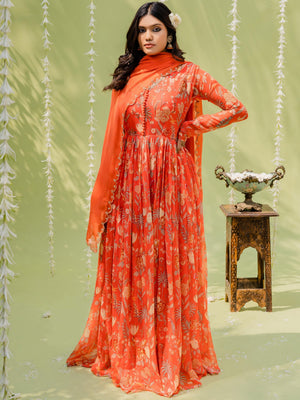 Rust Orange Garden Anarkali Set image 2