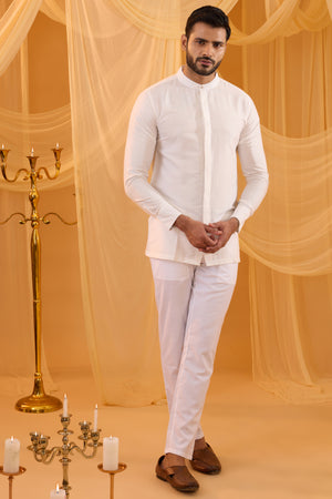 White Embroidered Indowestern Set image 3