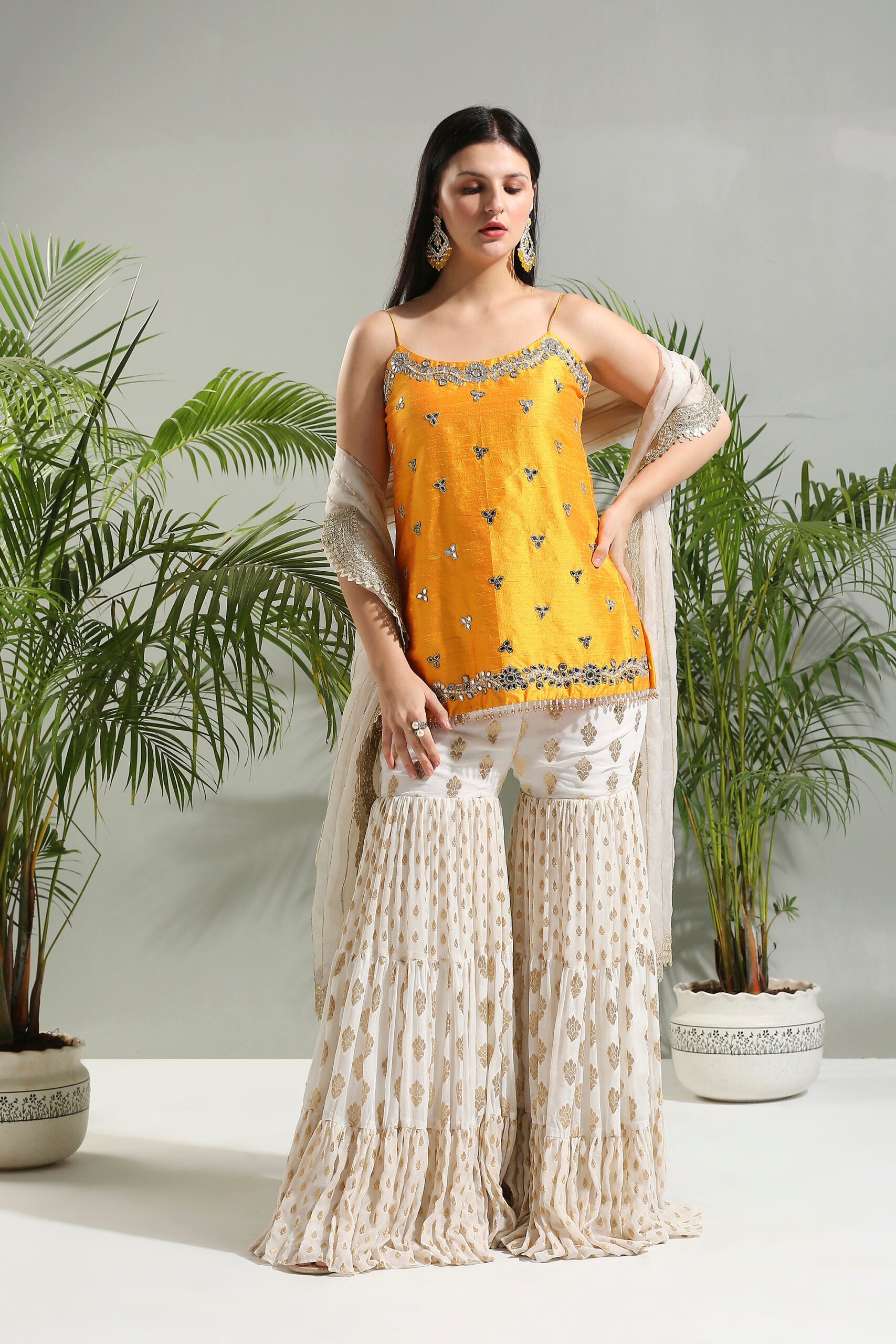 Yellow and Ivory Sharara Set image 1