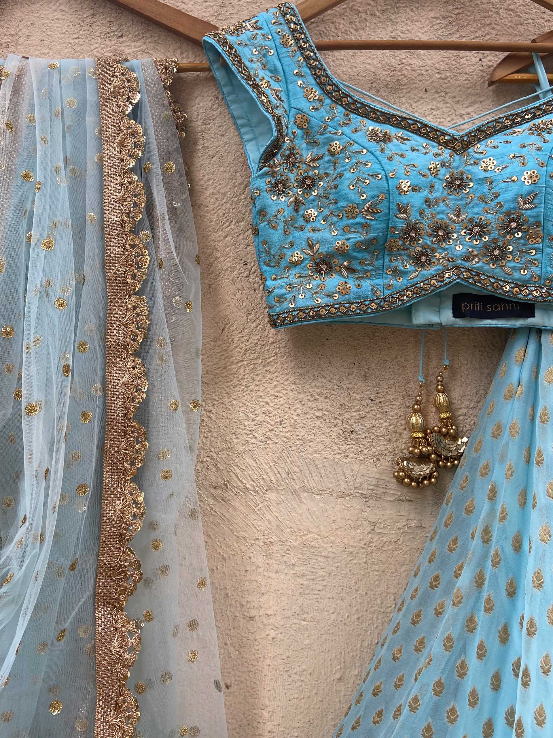Powder Blue Sharmily Zari Lehenga Set image 3