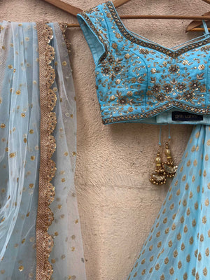 Powder Blue Sharmily Zari Lehenga Set image 3