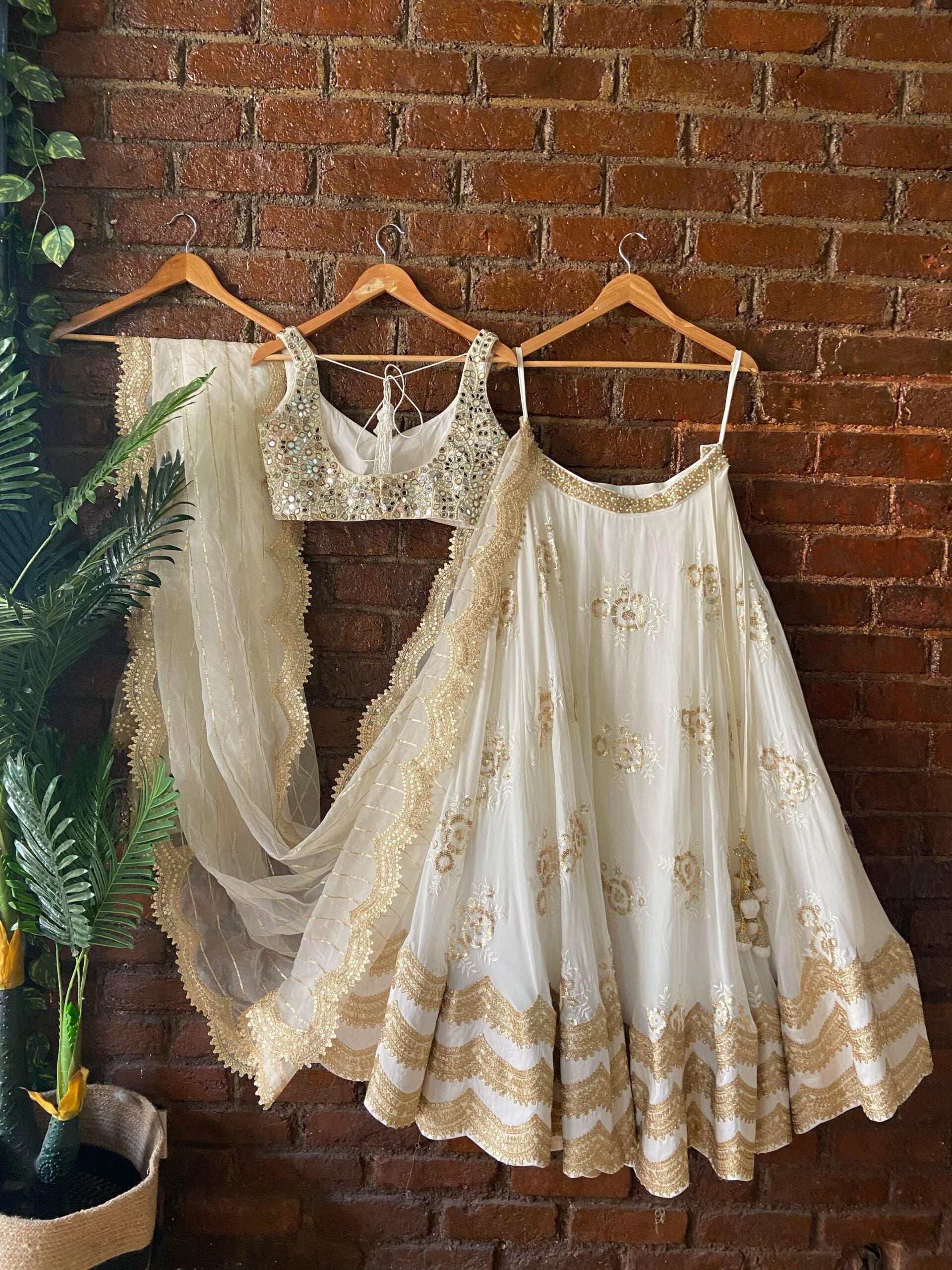 Ivory Mirror Work Lehenga Set image 2