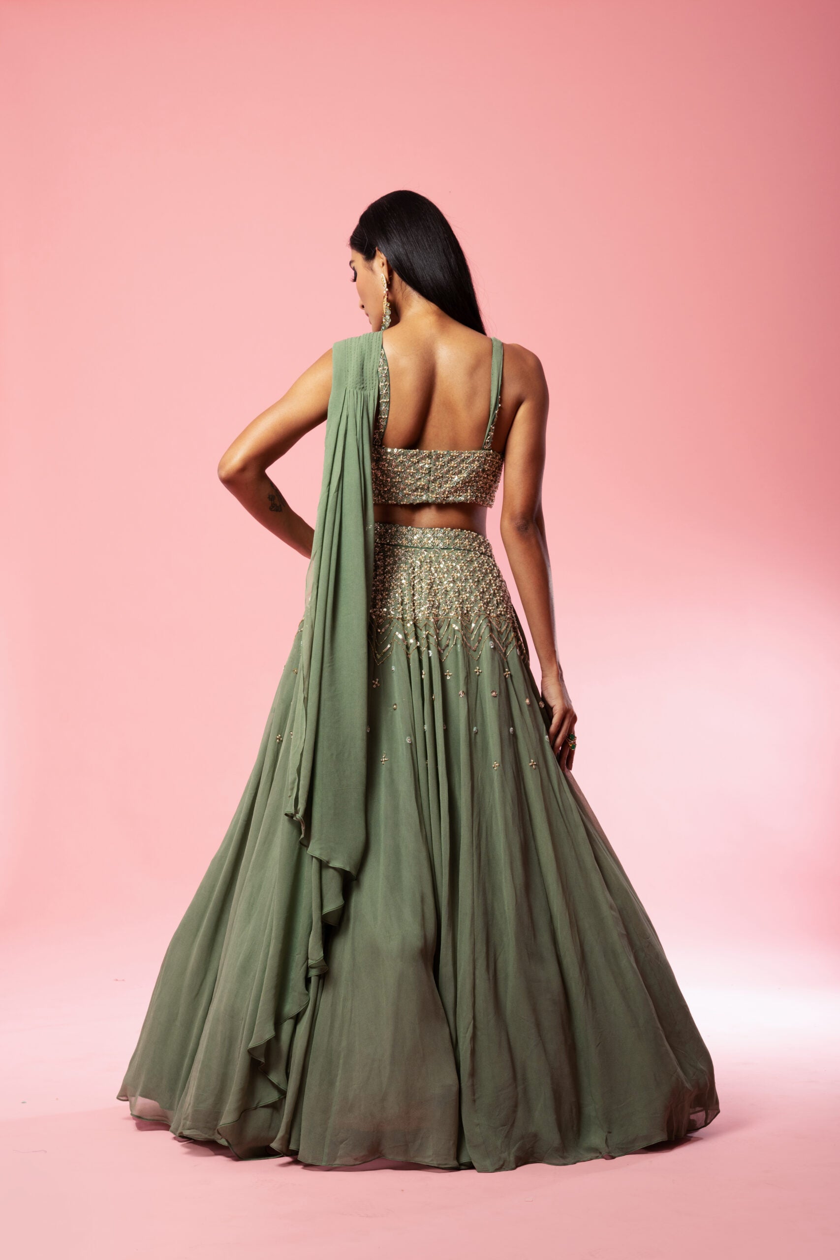 Sage Green Georgette Lehenga Set image 2