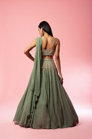 Sage Green Georgette Lehenga Set image 2