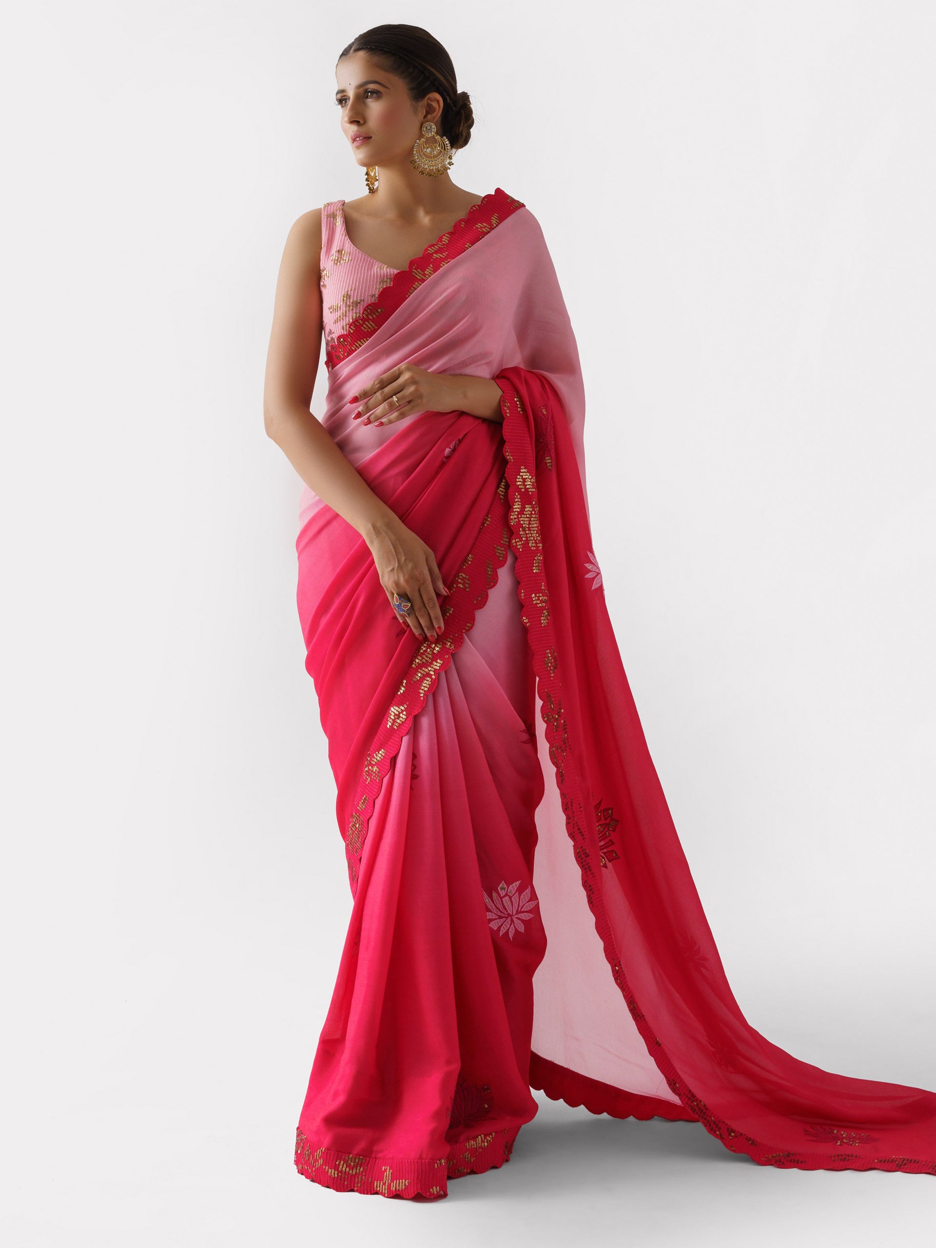 Pink Red Saree Set - M image