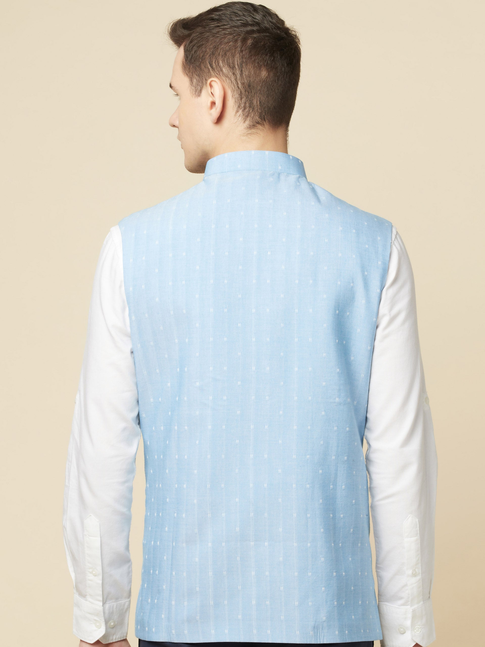 Sky Blue Printed Bundi Jacket Set image 1