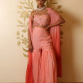 Baby Pink Sharara Set With Shrug image 0