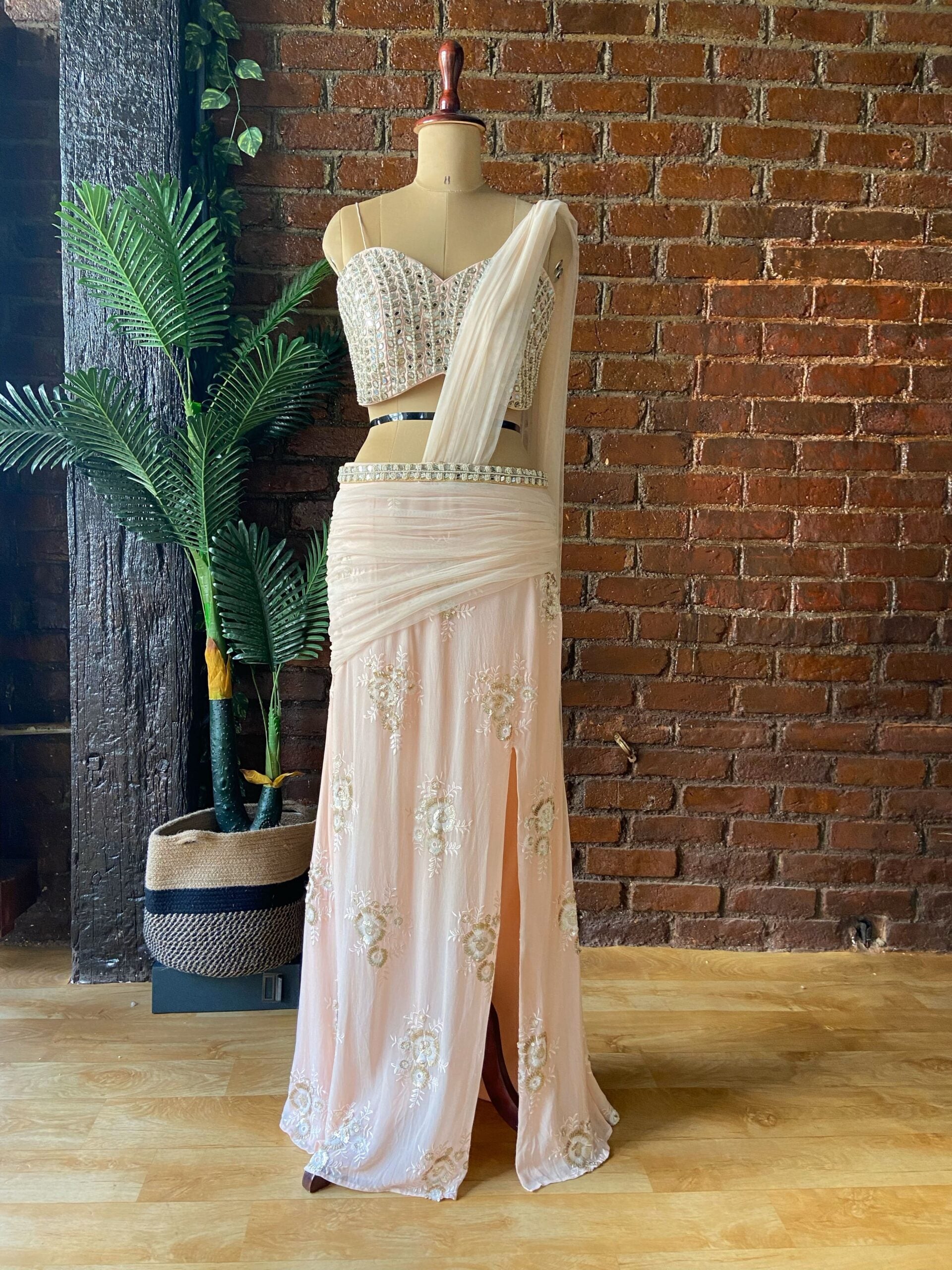 Powder Pink Draped Saree image 0
