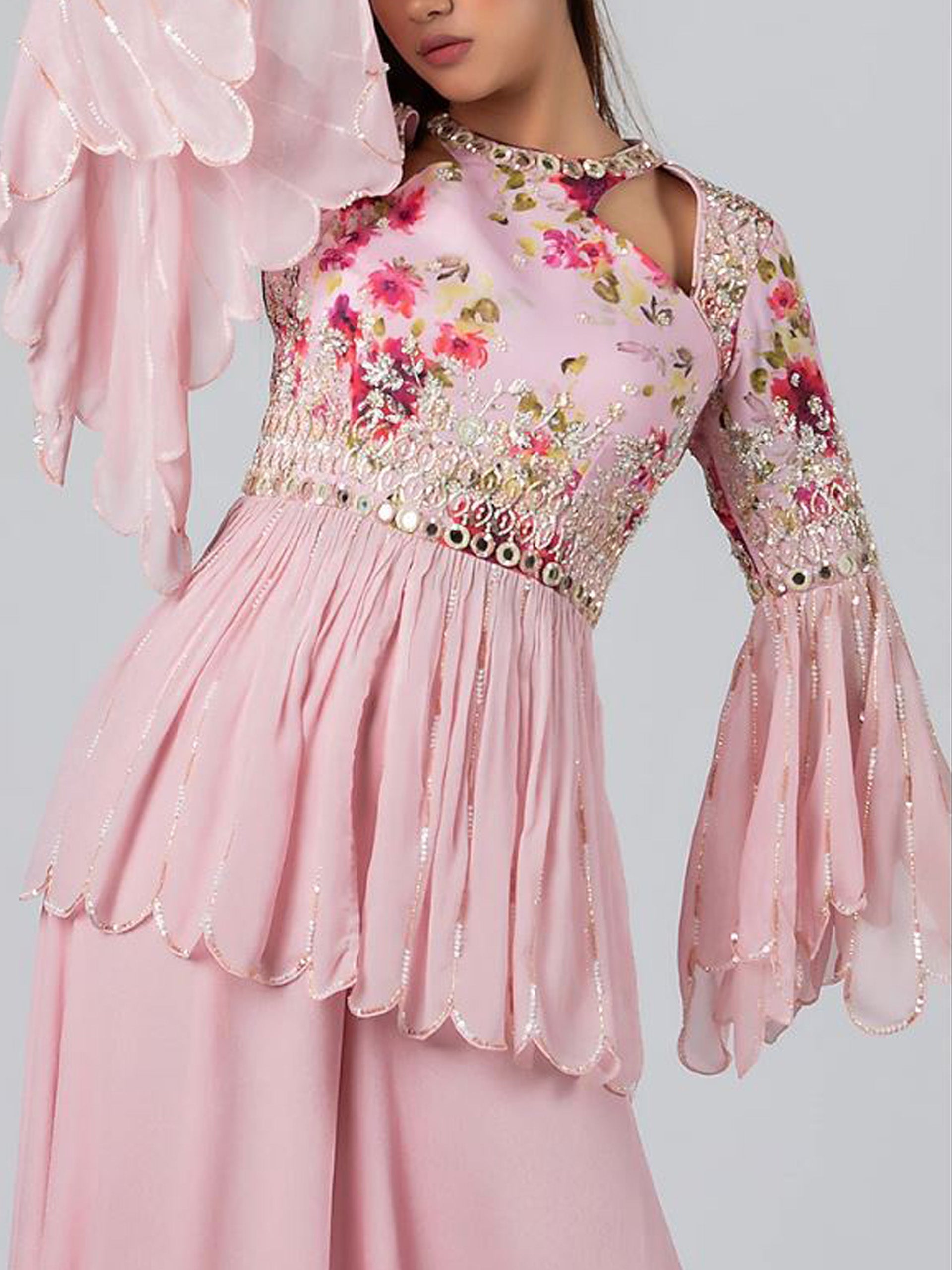 Light Pink Mirror Flared Pant Set image 1