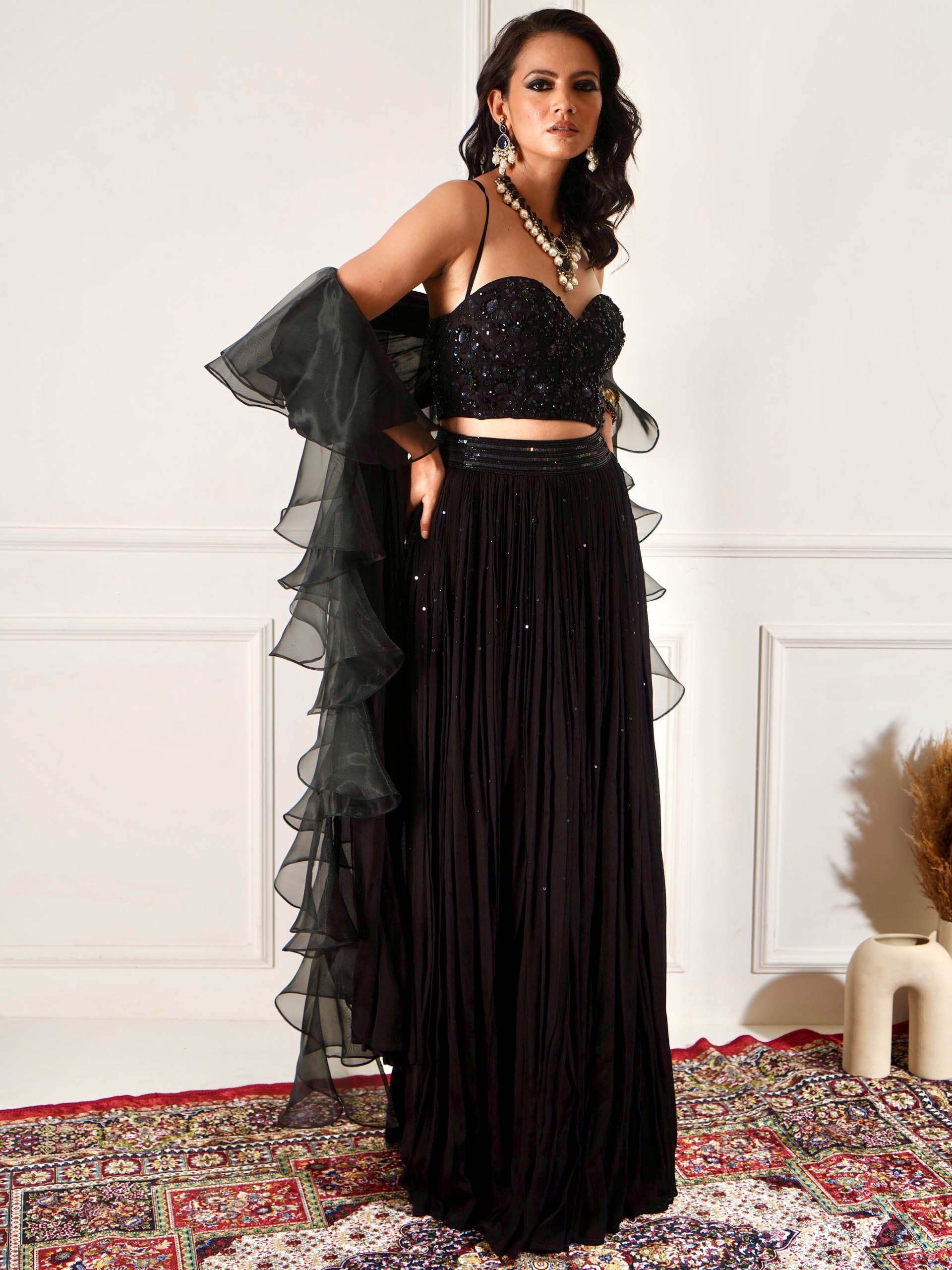 Black Evaa Corset Lehenga Set image 1